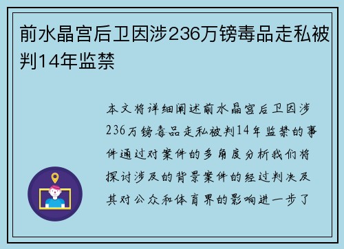 前水晶宫后卫因涉236万镑毒品走私被判14年监禁