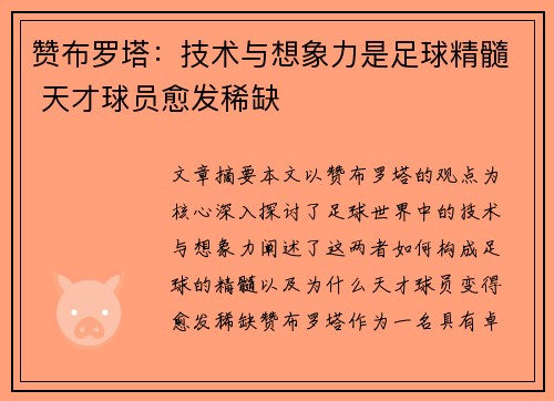 赞布罗塔：技术与想象力是足球精髓 天才球员愈发稀缺